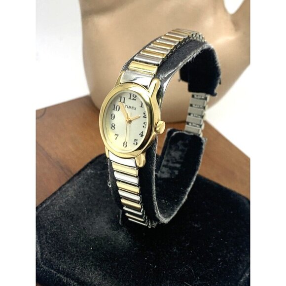 Timex Women\'s Watch T2M570 Quartz Oval Petite Two Tone Steel Expansion Band